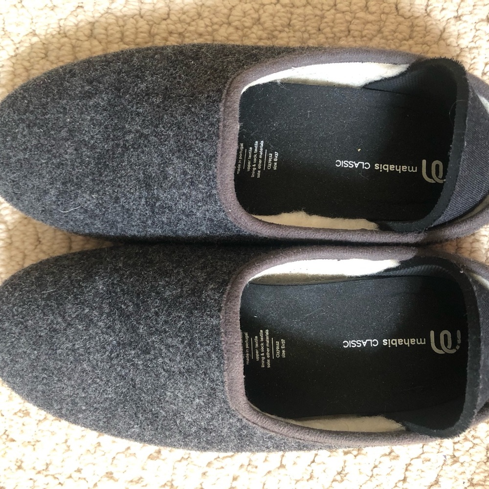 Mababis classic slippers in grey wool with pink soles (size 37)